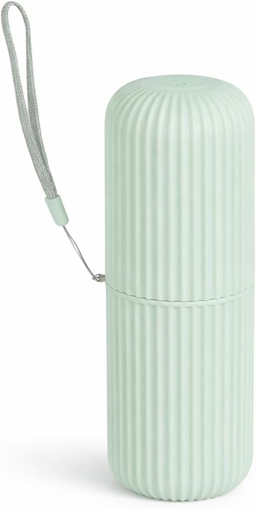 Estojo Porta Escova e Pasta Dental 2 em 1, Design Canelado, Higiênico, Antivazamento para Viagem, Escola, Academia e Trabalho (Verde Agua)