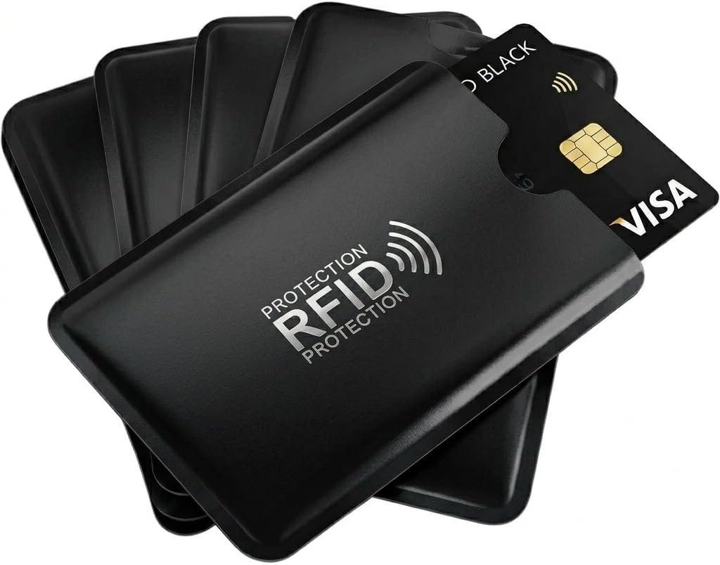 Kit 5 Capas Protetoras para Cartão RFID/NFC Anti-Furto – Bloqueio 100% Alumínio Blindado – Proteção para Crédito, Débito e Bancário (Preto)
