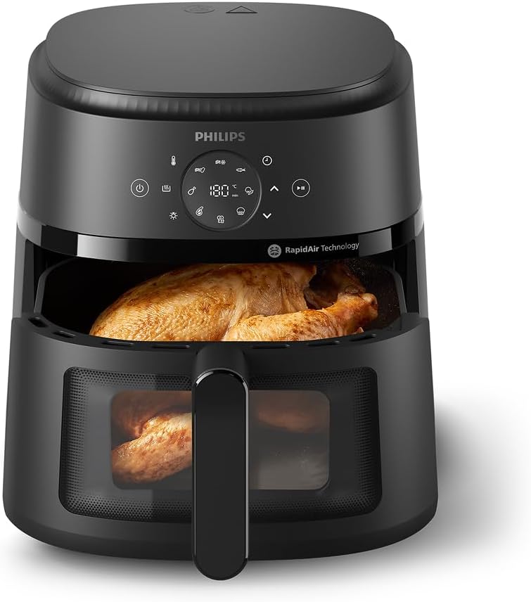 Philips Walita Fritadeira Airfryer Série 2000-6,2L, 1700W, Tecnologia RapidAir, Janela Transparente, Painel Touch Digital, 13 Modos de Preparo, Até 90% Menos Gordura, Preta, 110V (NA230/00)