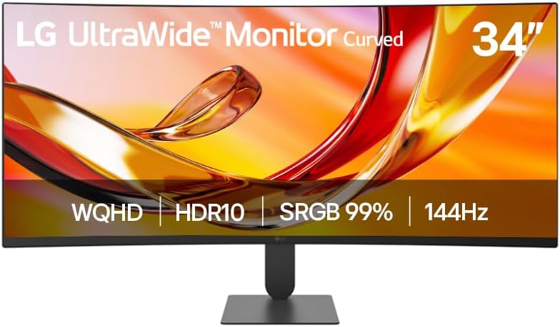 Monitor LG UltraWide, Tela VA de 34” 2K WQHD, Curvatura 1800R 144Hz, Tempo de resposta de 5ms (GtG), Compatível com AMD FreeSync Premium, HDR 10, 2x HDMI, Preto, – 34U620B