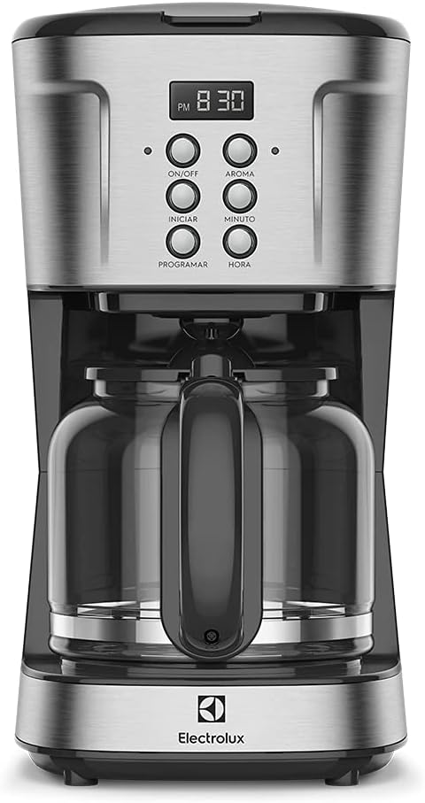 Cafeteira Elétrica Electrolux inox filtro permanente removivel capacidade 1,5L 38 xicaras função timer painel digital desligamento automatico ECM30 127v, cor aço escovado