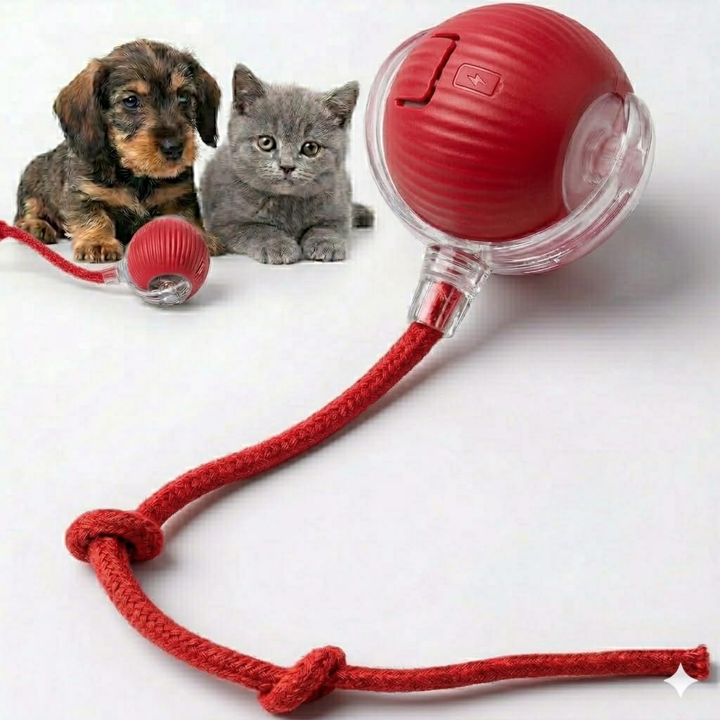 Bola Interativa para Gatos e Cães, Recarregável USB-C, Movimento Automático, Material Resistente, Brinquedo Premium (Vermelho)