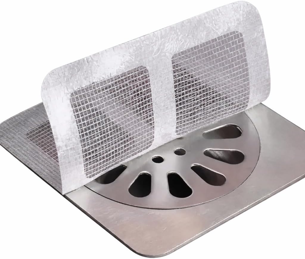 Filtro Adesivo para Ralo 10x10cm Kit 10 Unidades – Anti Entupimento, Retém Cabelos e Resíduos, Bloqueia Insetos, Fácil Aplicação