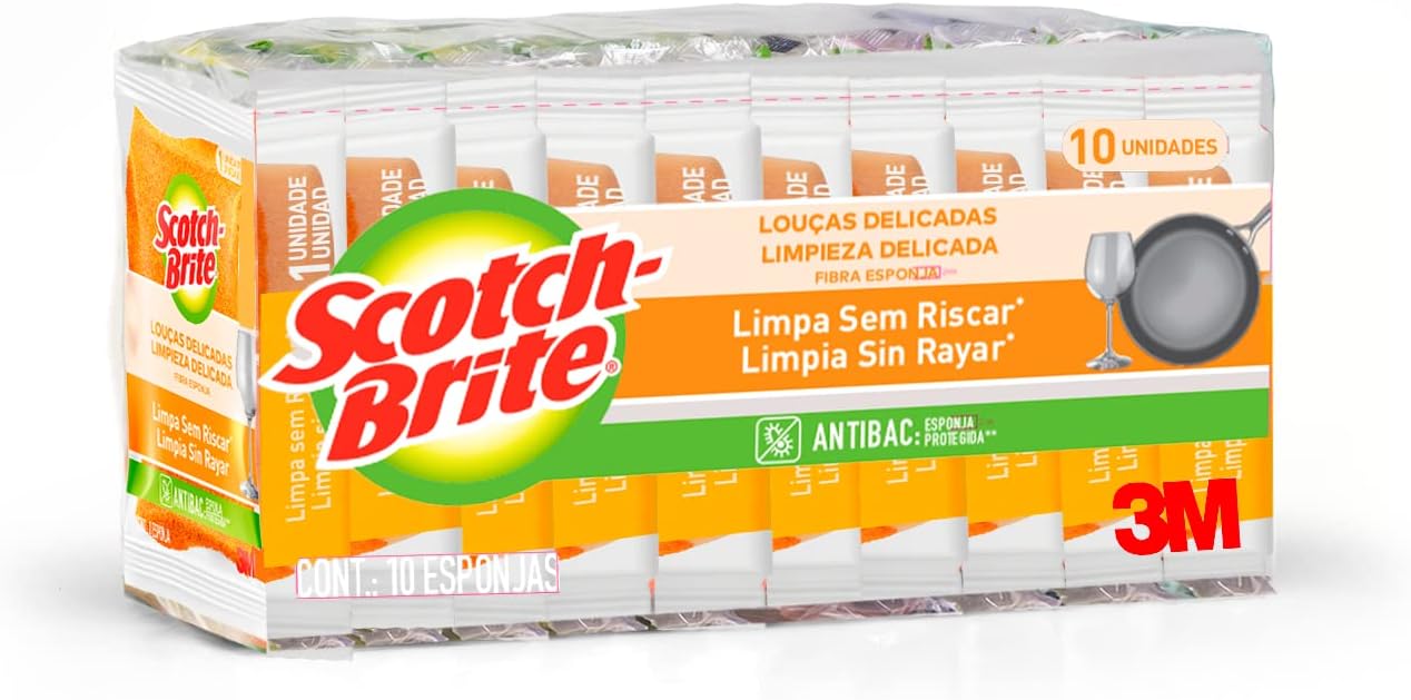 Scotch-Brite, 3M, Esponja para Louças Delicadas, 10 Unidades - Laranja