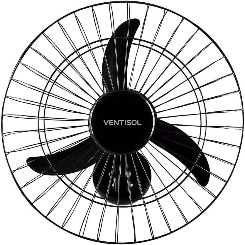 Ventisol Ventilador de Parede Oscilante, 3 Pás Premium, Preto, 50cm, Bivolt