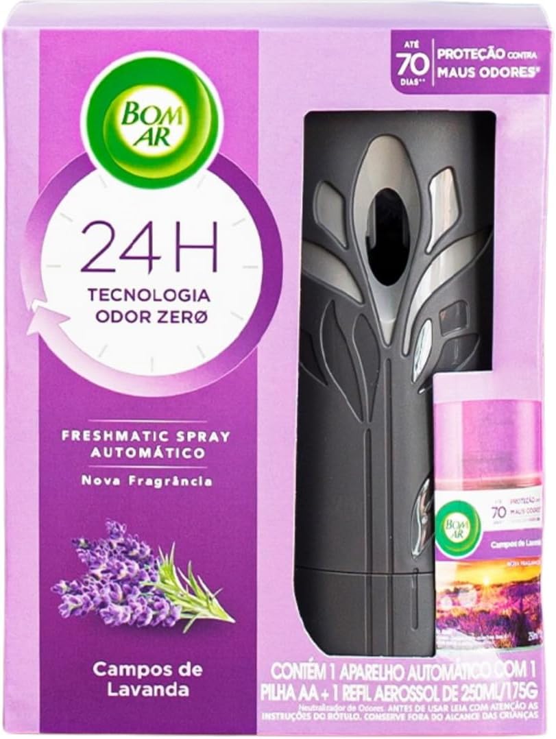 Aromatizador de Ambiente Bom Ar Automático Aerossol Freshmatic Campos de Lavanda Aparelho + Refil 250ml
