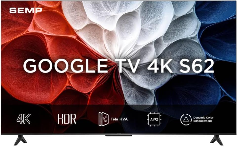 Smart TV Semp 55 Polegadas LED HVA 4K S62 WiFi Bluetooth Google TV 3 HDMI HDR10+ Dolby Audio 55S62