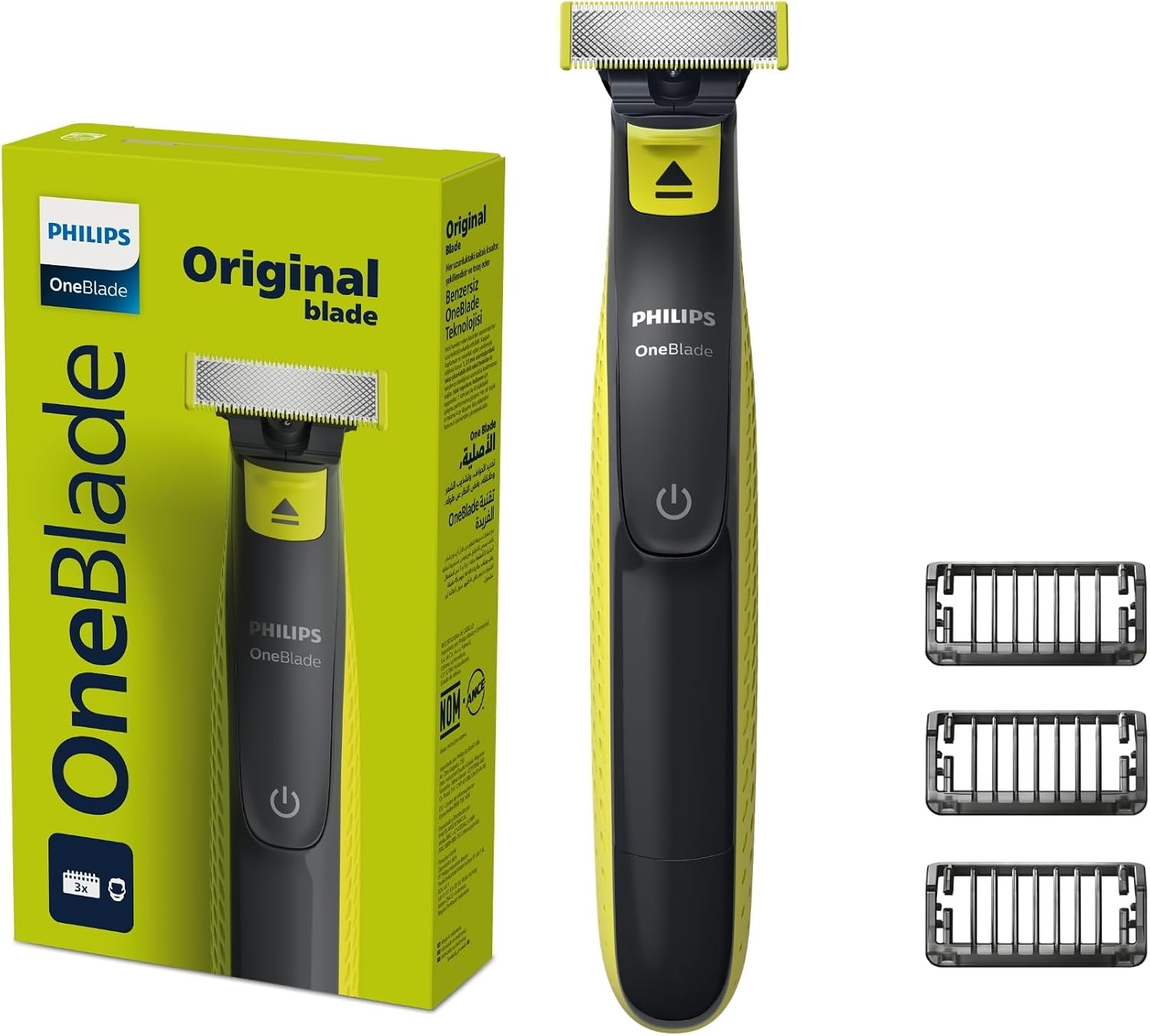 Philips OneBlade Barbeador e Aparador Elétrico: Raspa, Apara e Contorna | Barbeia e apara sem irritar a pele | Uso a Seco ou Molhado | Lâmina Dupla Face | 3 Pentes | QP2724/10