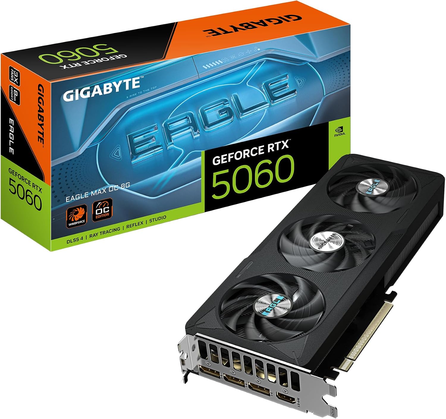 GIGABYTE Placa gráfica GeForce RTX 5060 Eagle MAX OC 8G - 8 GB GDDR7, 128 bits, PCI-E 5.0, 2550 MHz Core Clock, 3 x DisplayPort, 1 x HDMI, NVIDIA DLSS 4, GV-N5060EAGLEMAX OC-8GD 1.0