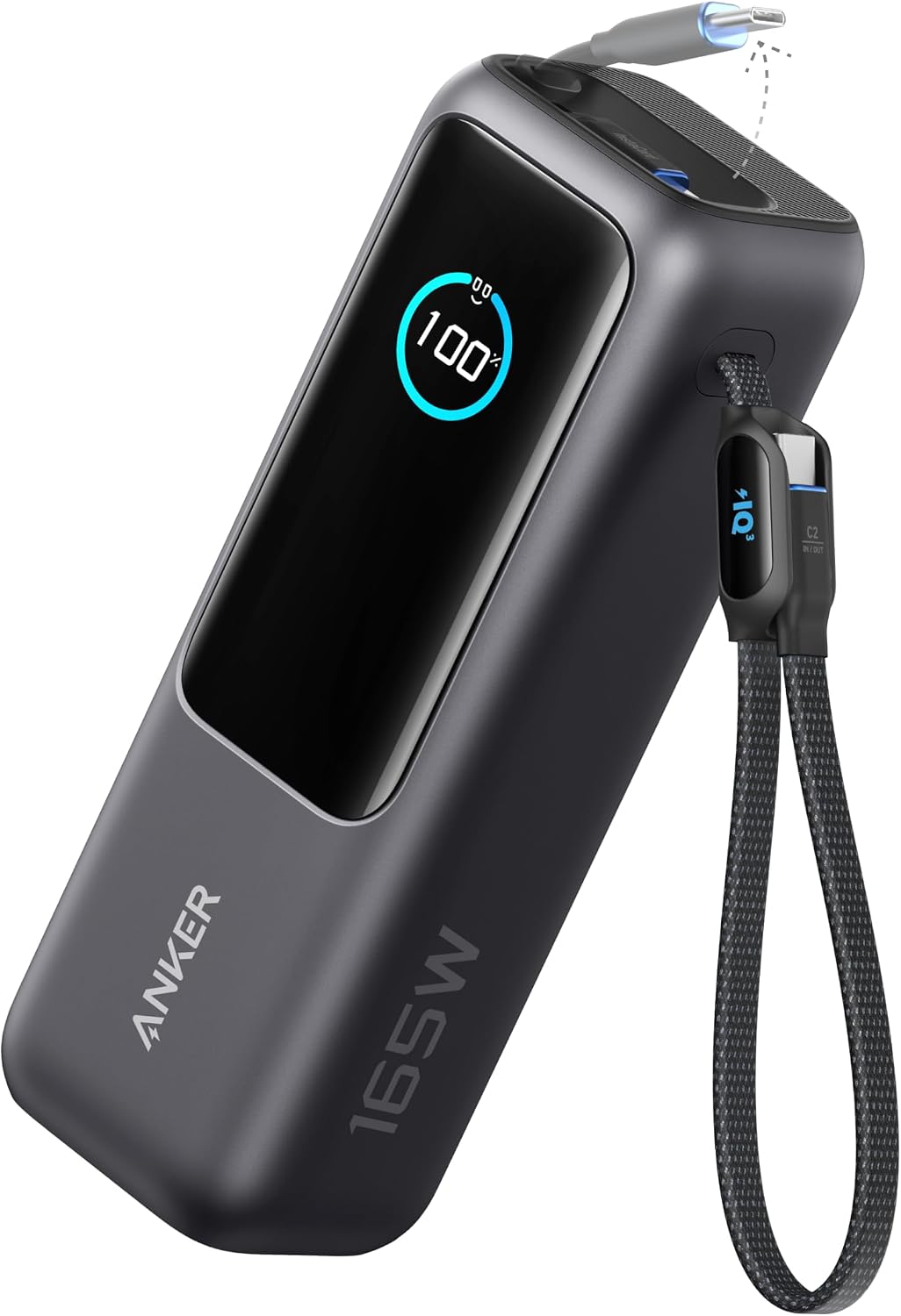 Anker Laptop Power Bank, 25.000mAh Carregador Portátil para Notebook | 3-Portas 165W USB-C,Cabos Retráteis Integrados, Aprovado para Viagens Aéreas, Compatível com iPhone 17/16/15, Samsung, Xiaomi