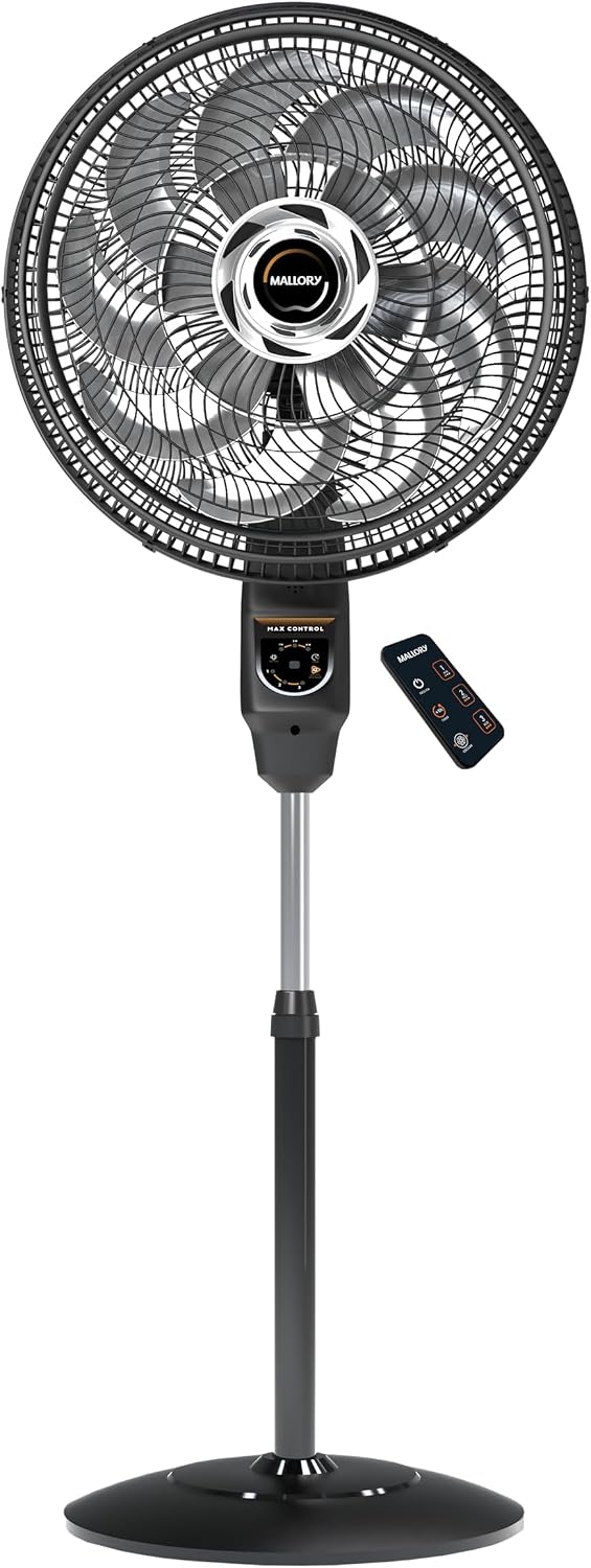 Ventilador de Coluna Mallory Max Control Com Controle Remoto 140W, Silencioso, Com Hélice de15 pás, Grade Especial em Sistema TS, Máxima Vazão e Mínimo Ruído - PR-GR - 220V