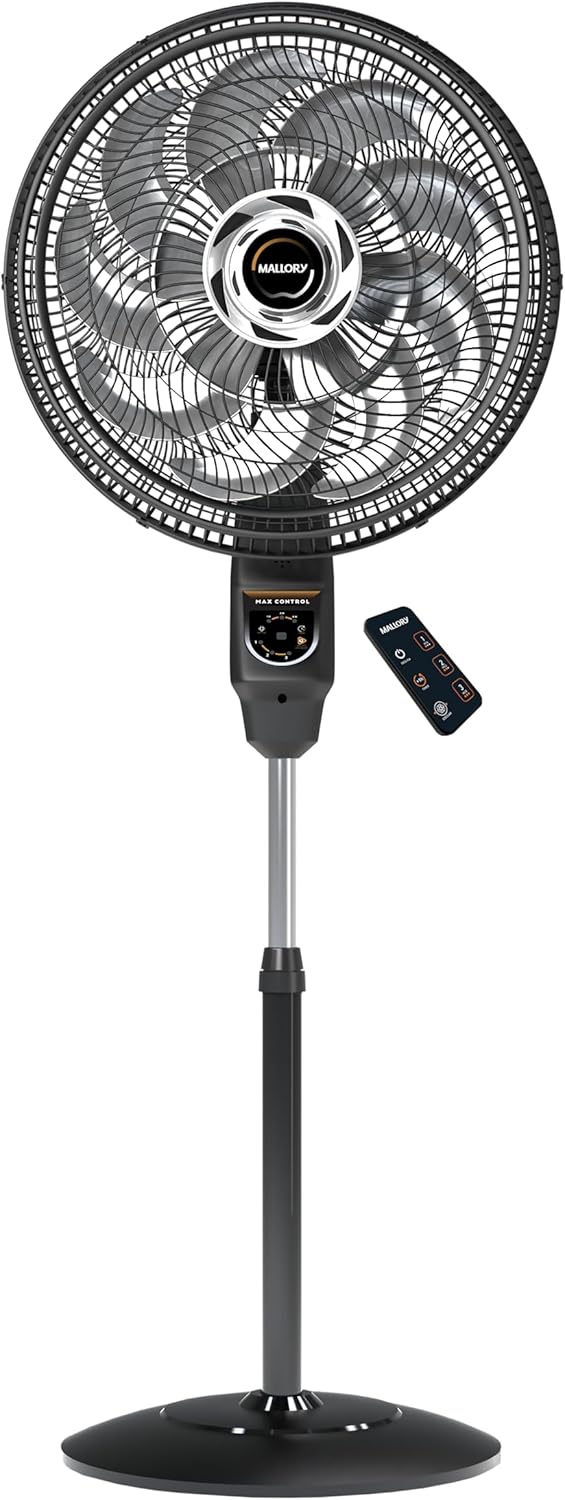 Ventilador de Coluna Mallory Max Control Com Controle Remoto 140W, Silencioso, Com Hélice de15 pás, Grade Especial em Sistema TS, Máxima Vazão e Mínimo Ruído - PR-GR - 220V