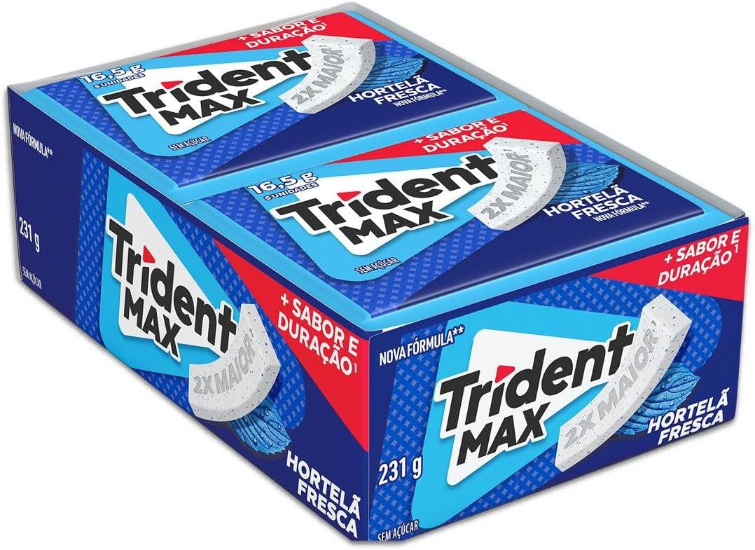 Chiclete Trident Max Hortelã Fresca Sem Açúcar - Caixa com 14 unid. de 16,5g