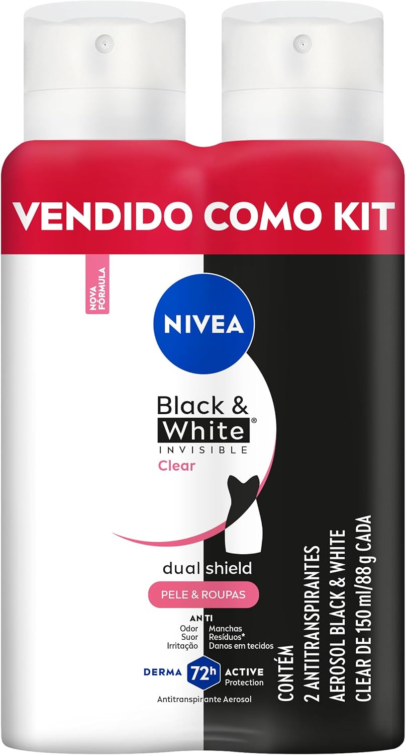 NIVEA Kit Desodorante Aerossol Black & White Clear 150ml - 2 Unidades, Nivea, pacote de 2