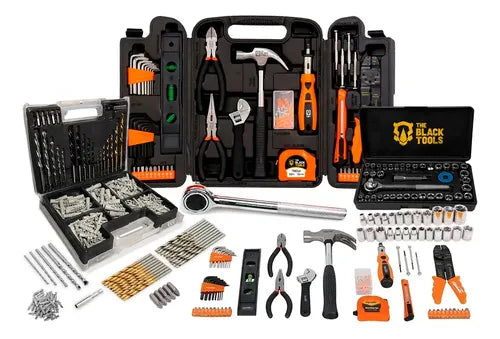 Kit Jogo De Ferramentas 129 Peças Com Jogo De 40 Soquetes Chaves E Kit 300 Peças Brocas E Buchas The Black Tools