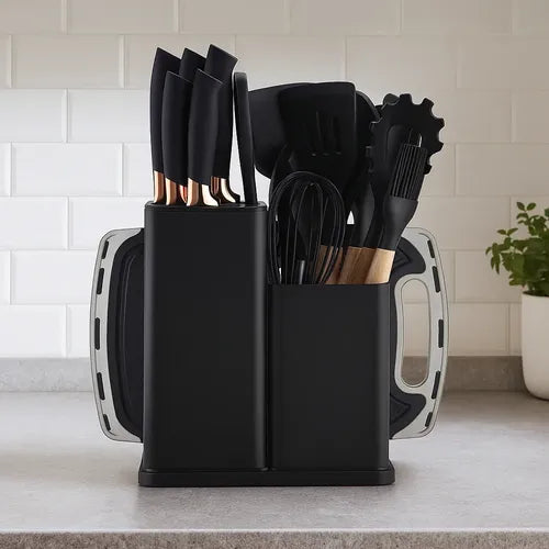 19 Peças Kit Utensilios Cozinha Tábua Em Silicone Espátula