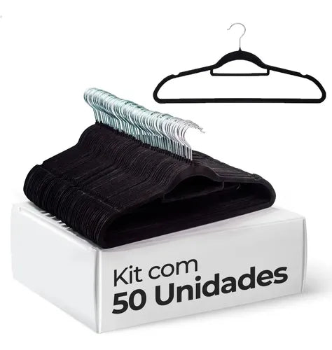 Vittak Kit 50 Cabides Veludo De Roupa Antideslizante Slim Adulto Cor Preto