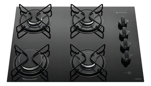 Cooktop 4 Bocas Atlas Agile Up Mesa Vidro Mega Chama Bivolt