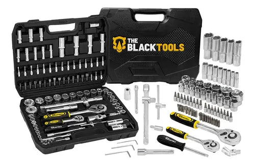 Jogo De Ferramentas Soquetes Encaixe 1/4 E 1/2 Pol. Catraca Reversível Aço Crv 94 Peças Com Maleta Tkf94 The Black Tools