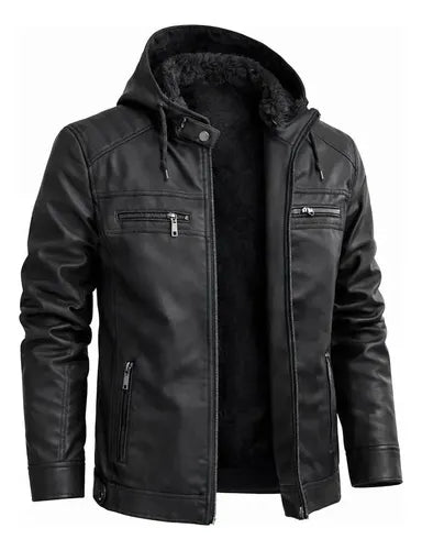 Jaqueta Couro Com Capuz Blusa Frio Casaco Forrado Grossa