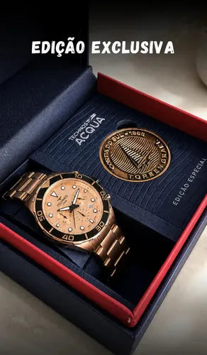 Kit Relógio Technos Acqua Edição Especial Torben Grael 150m Correia Rosé Bisel Rosé Fundo Rosé