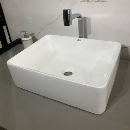 Cuba Para Banheiro Louça Sobrepor Retangular Apoio 40cm Lemi Branco Brilhante
