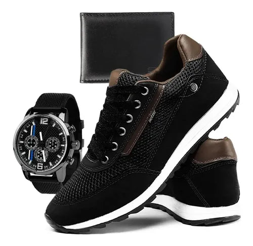 Tênis Masculino Preto Leve Jogging Jogger Original + Brindes