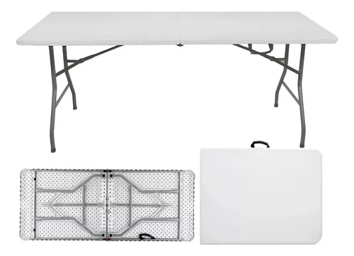 Mesa Dobrável Com 1,80m Alça Vira Maleta Portatil Camping Branco