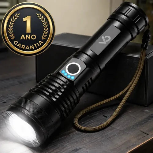 Lanterna Tática Voxo Militar T9 Zoom Ultra Potente Bateria Longa Duração Recarregável Usb Resistente Água Poeira Defesa Caça Camping