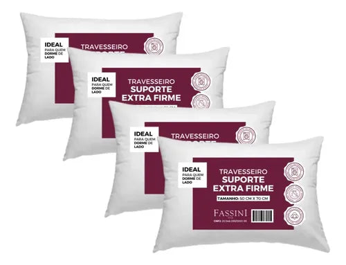 4 Travesseiros 100% Algodão Fibra Siliconada Extra Firme