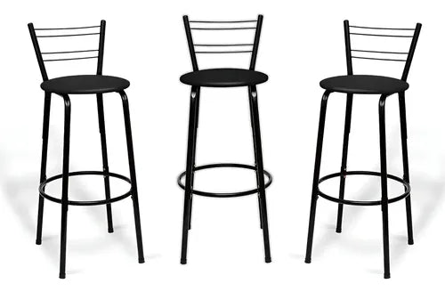 Kit com 3 Banquetas Altas Flórida Itagold Pretas em Aço com Encosto para Cozinha e Balcão