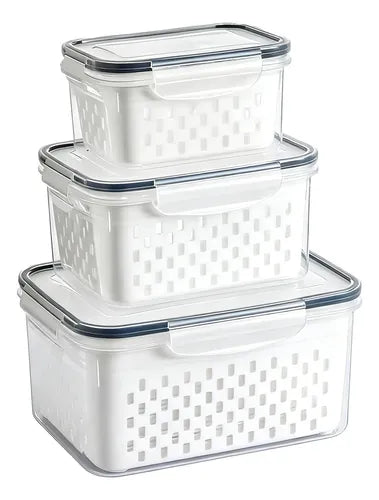 Kit 3 Organizadores Geladeira Alimentos Vegetais Com Tampas