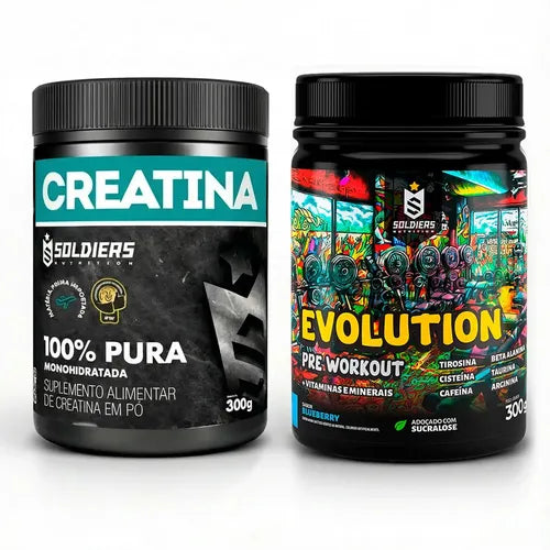 Creatina 300g + Pré-treino Blueberry Evolution 300g - Soldiers Nutrition 