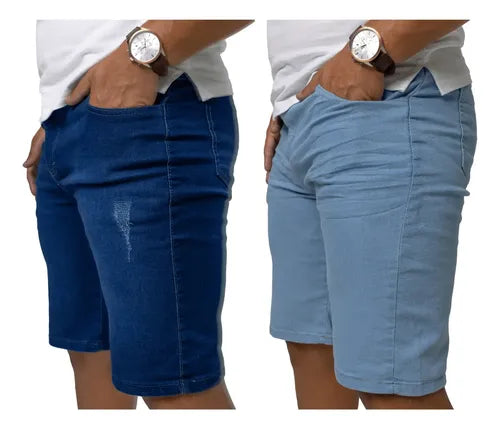 Kit 2 Shorts Bermuda Masculino Azul Claro E Puido Jeans
