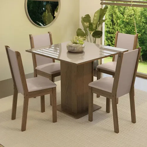 Sala De Jantar Mesa Tampo De Vidro 4 Cadeiras Tifani Madesa Cor Rustic/Crema/Sintético Bege XMMDJA040165