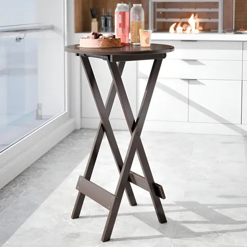 Mesa Bistrô Dobrável 55x99cm Madeira Maciça Tabaco - Mesa Alta Bar Gourmet para Cozinha, Varanda e Área de Lazer