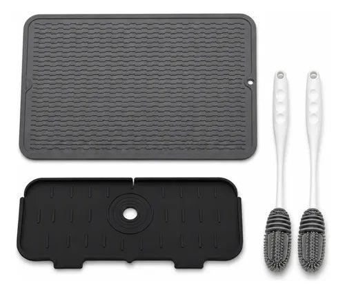 Kit Silicone Escorredor + Torneira+ 2 Escovas Silicone