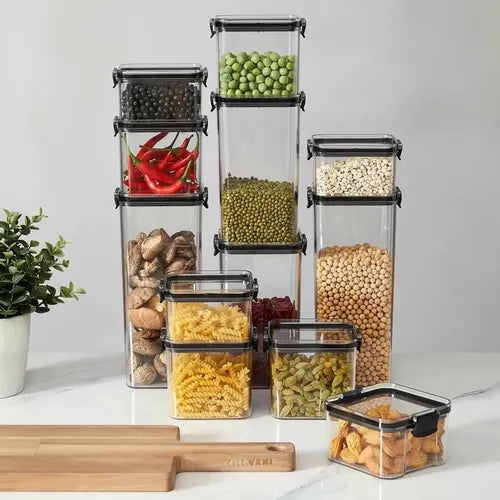 Kit 12 Potes Herméticos Quadrados Haushop Para Alimentos Transparente