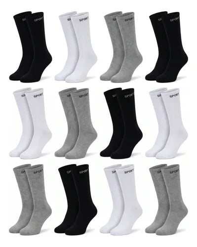 12 Pares De Meias Masculinas Cano Alto Grossa Algodão Oferta