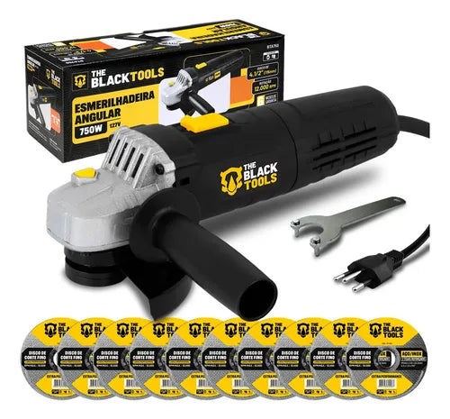 Esmerilhadeira Lixadeira Angular Bte750 4.1/2 750w Com Discos 4.1/2 The Black Tools