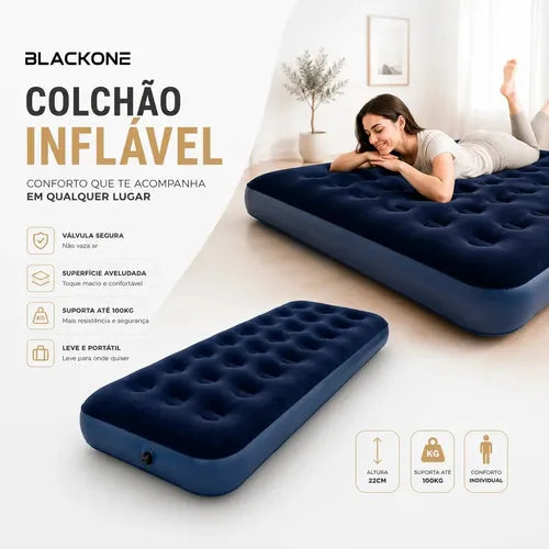 Colchão Inflável Solteiro Multiuso Aveludado Blackone