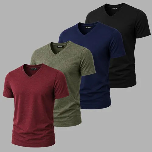 Kit 04 Camisetas Camisas Masculina Gola V Slim Fit Basica