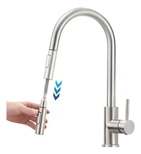 Torneira Para Cozinha Bancada Gourmet Monocomando Escovada Acabamento Aço Inox Cor Prateado