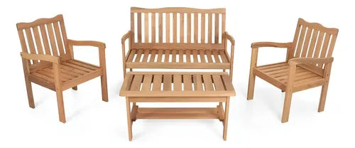 Conjunto Jardim Madeira Eucalipto 4 Peças Yescasa Mesa Centro