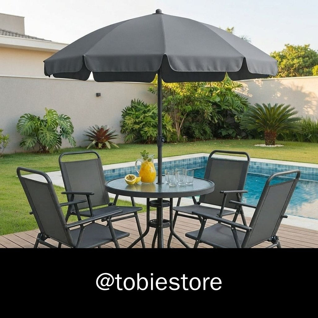 Conjunto Mesa Cadeiras Guarda-Sol Jardim